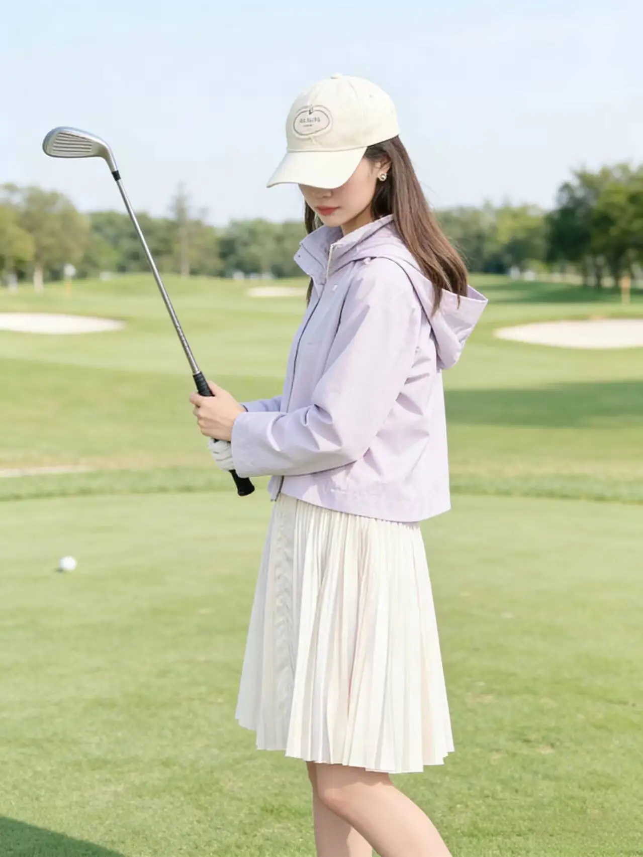 

MICOAT Pure Original Spring Golf Girl Casual Hooded Svel Pleated Dr Two-Piece Set Polyester Fiber ort Skirt