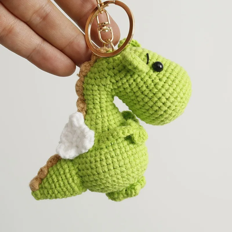 

Cute Green Dinosaur Crochet Keychain Handmaking Crochet Cartoon Animal Doll Keyrings For Bag Pendant Knitting Dinosaur Keyrings