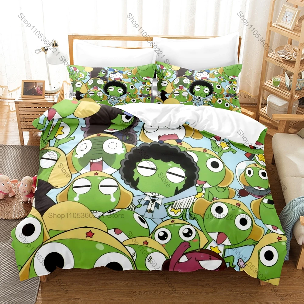 

Personality Classic Anime Keroro Frog Bedding Set New Duvet Cover Pillowcase Japanese Manga Fans Gift Bed Kids Room Decor Cute P