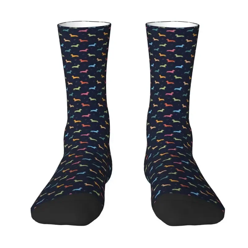 

Fun Printed Multicolour Sausage Dog And Hearts Socks f Stretchy Summer Autumn Winter Dachshund Badger Puppy Crew Socks