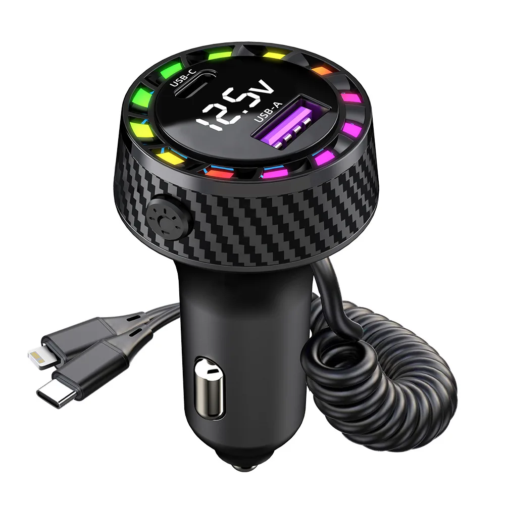 شاحن الهاتف المحمول للسيارة K17 مناسب لأجهزة Apple وHuawei Xiaomi كابل تلسكوبي زنبركي متعدد الواجهات لشحن السيارة