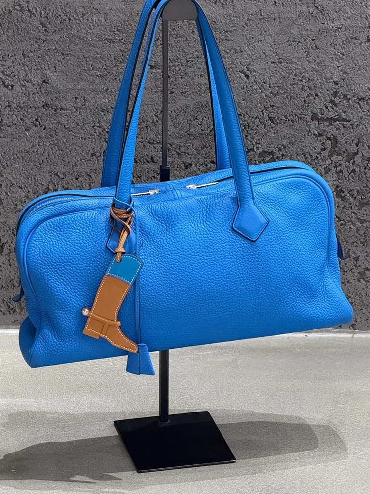 

Blue Leather Large Capaci Tote Bag Women's 2025 New Luxury Small ence High-End Handbag Single oulder French Bread Bag