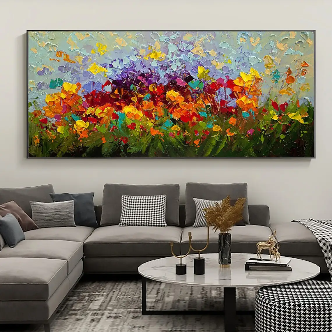 

Colorful Abstract Flower Landscape Hand Painted Oil Painting on Canvas Large Textured Knife Painting Wall Art Modern Home Decor