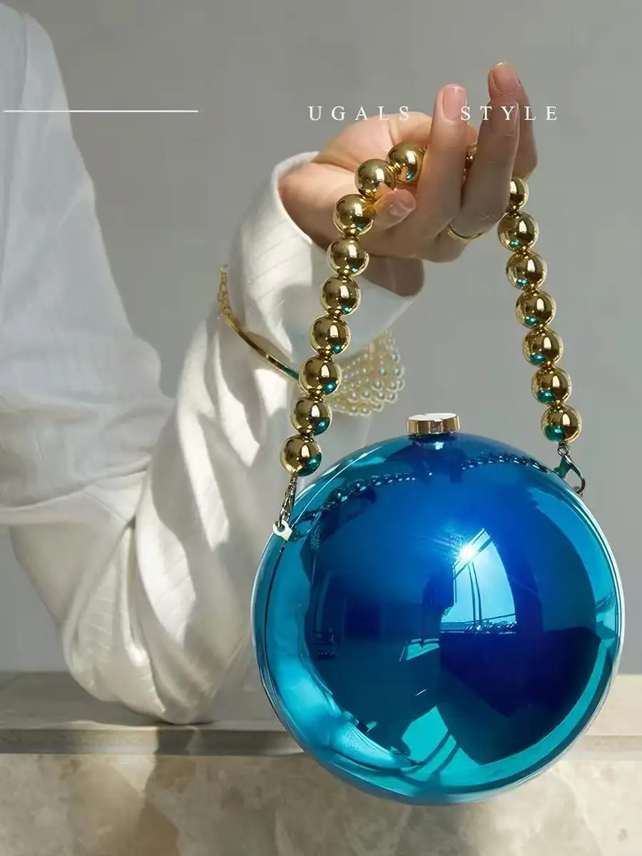 

Luxury Mirror Acrylic Circular Ball Bag Fashion Beads Beaded Women Handbag Wedding Party Clutch Purse Female Shoulder Bag