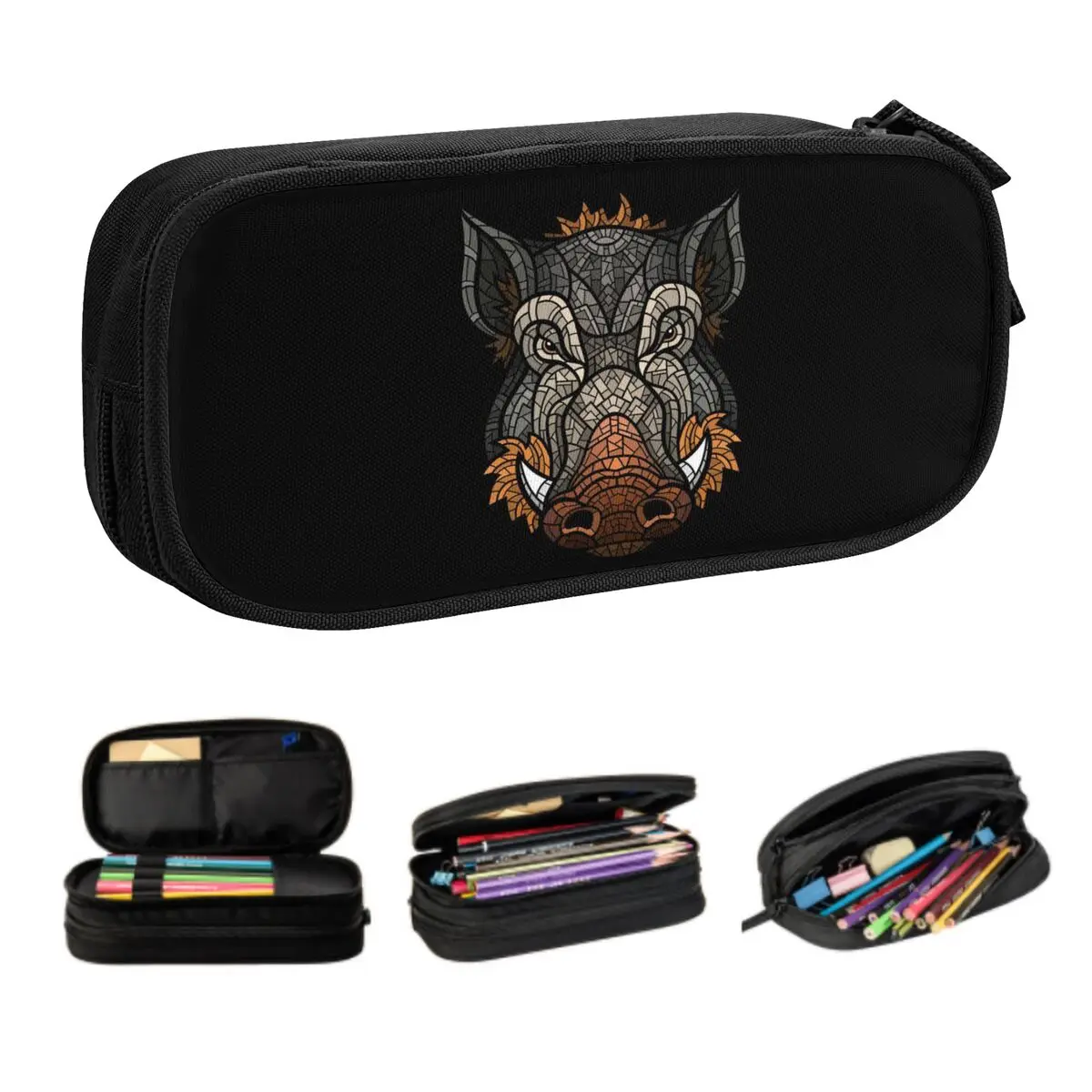 Custom Wild Boar Feral Pig Pencil Cases for Girl Boy Big Capacity Pen Box Bag School Accessories