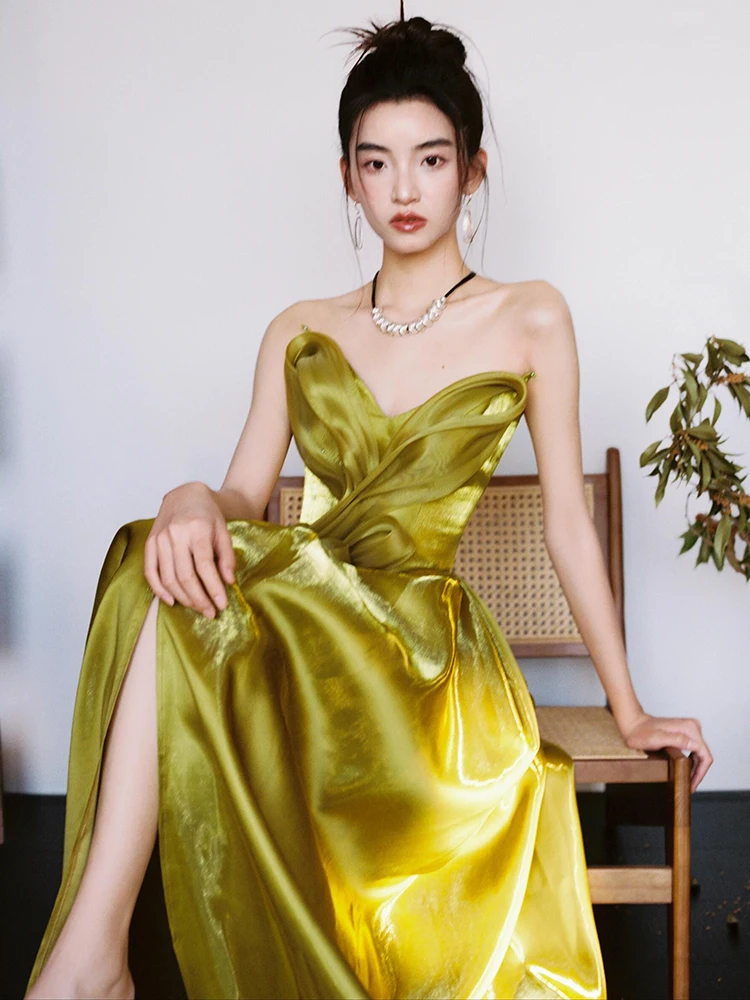 

High-Grade Tube Top Toast Dress Bride Light Luxury Engagement Wedding Evening Niche Morning Gowns Banquet Socialite