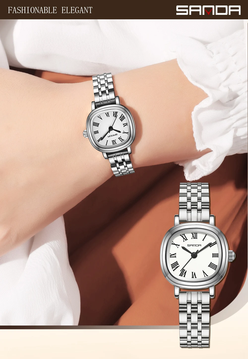 ساعة SANDA 1137 كوارتز نسائية أنيقة باللون الذهبي الوردي وعرض تناظري روماني بسيط وحزام من الفولاذ المقاوم للصدأ للسيدات