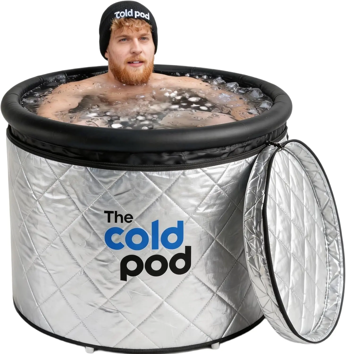 Cold Plunge Tub: 85 Gal Round Tub with Full-Wrap UV-Reflective Insulation Cover Bundle for Indoor & Outdoors Use - Portable