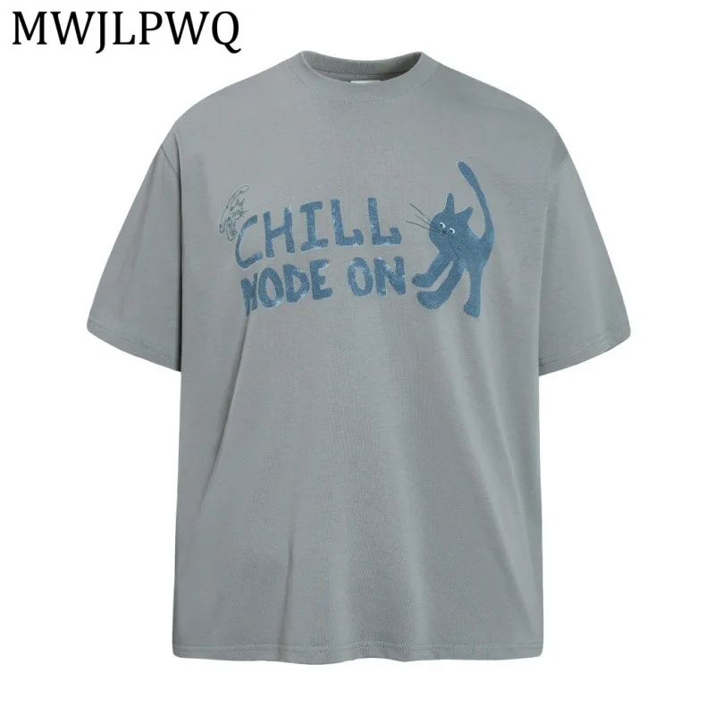 

MWJLPWQ Letter Printed Trendy Short Sleeve T-Shirt Summer Men's Loose Casual Pure Cotton Round Neck Tide 2026 New Tee 15953