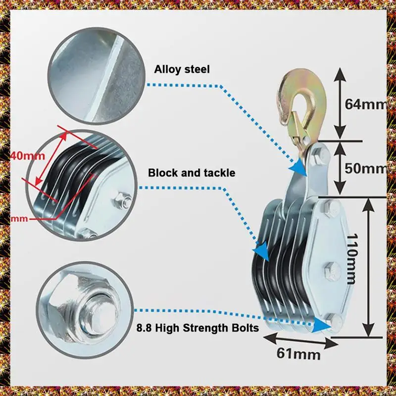 BTCL Block And Tackle Pulley System For Heavy Lifting, 2200 Lbs Breaking Strength, 6:1 Power Ratio Hoist