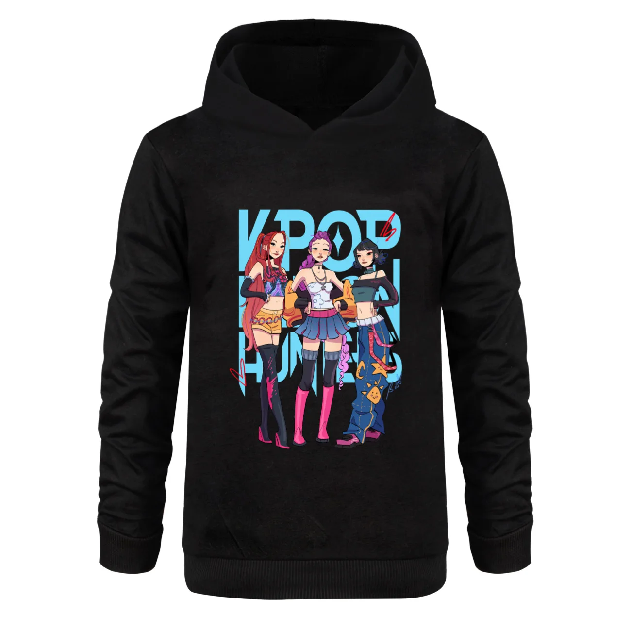 ملابس أطفال مطبوعة من KPop Demon Hunters Merch Huntrix للأولاد والبنات بغطاء للرأس KPop Demon Hunters ملابس أطفال بقلنسوة