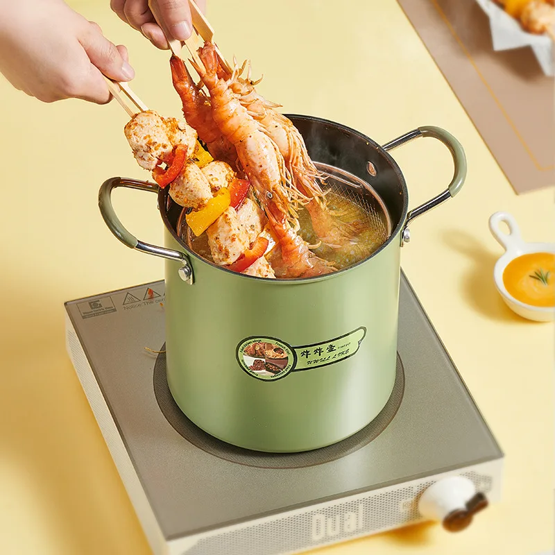 Deep Fryer Pot with Basket and Oil Strainer, Mini Pasta Pot, 3L Deep Frying Pot for French Fries, Chicken, or Japanese Tempura