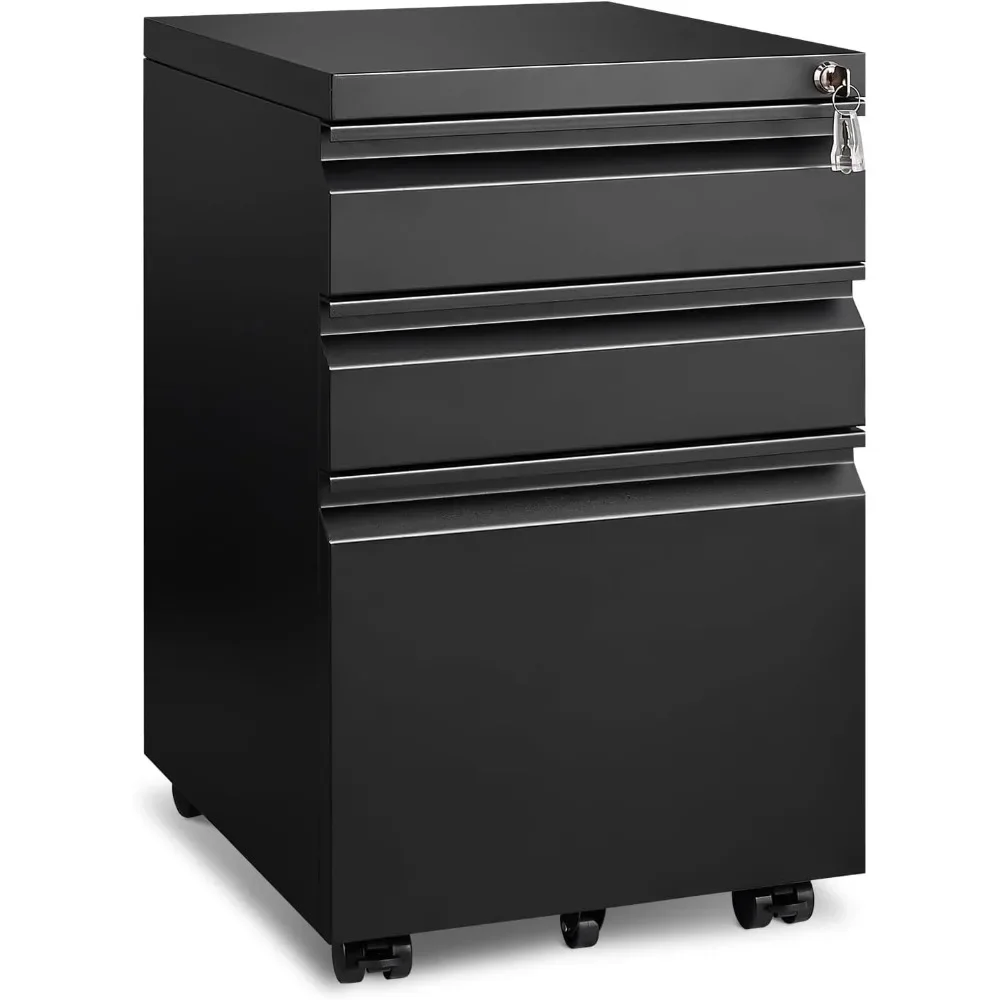 

3 Drawer File Cabinet for Home Office, Under Desk Mobile Filing Cabinet with Lock for A4-Size/Letter-Size/Legal-Size