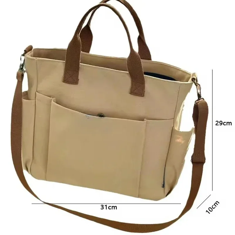 Urban Minimalist Female Student Large Capacity Commuting Horizontal Canvas Single Shoulder Diagonal Cross Portable Tote Bag