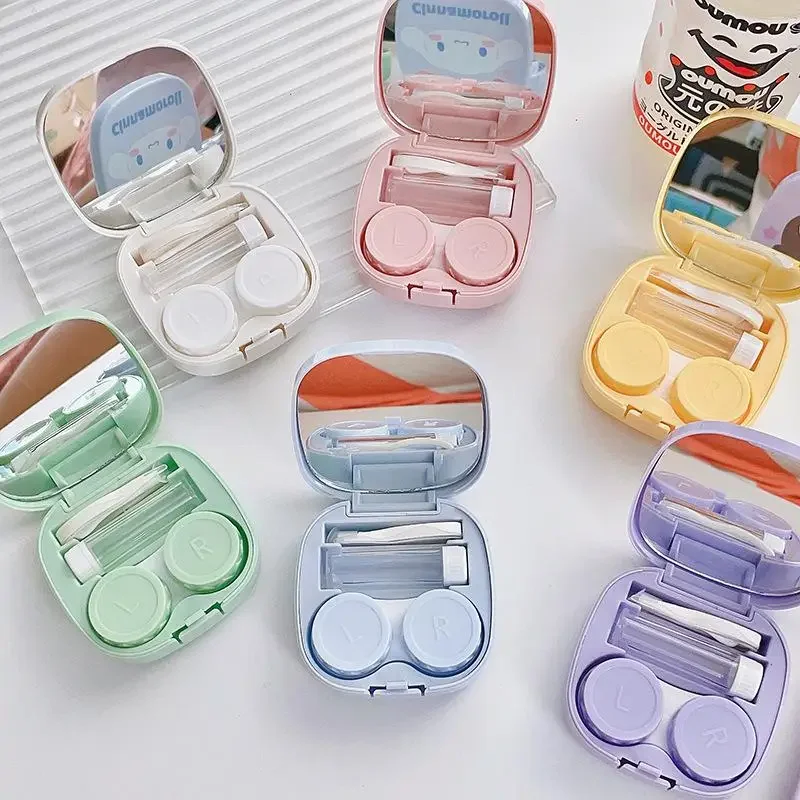 Contact Lens Case Sanrio Hello Kitty Pupil Companion Box With Mirror Portable Storage Women Travel Contact Lenses Case Soak