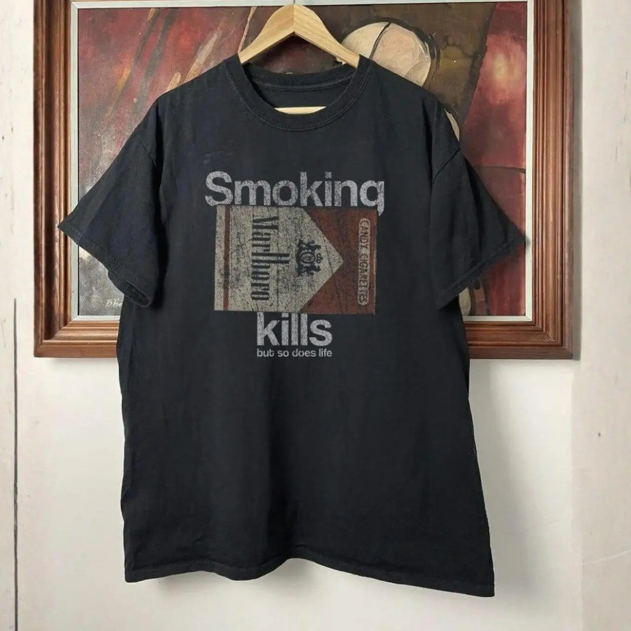 Smoke Vintage Grafik-T-Shirt, 100 % Baumwolle, Rundhalsausschnitt, lässige, normale Passform, Unisex-T-Shirt, Sommer-Top