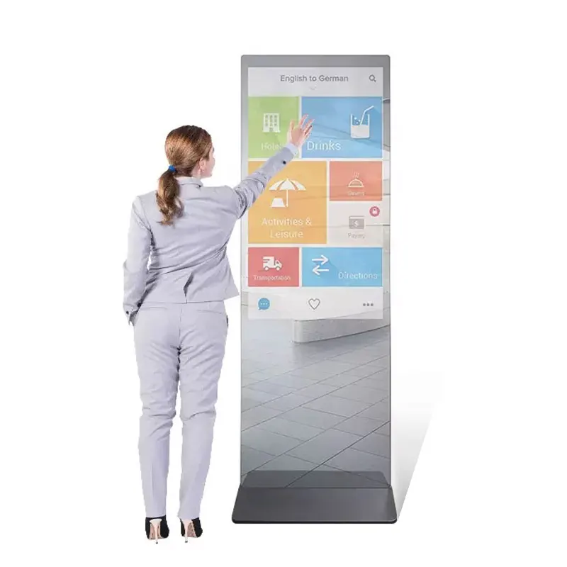 Floor Standing Full Brightness Interactive Magic Mirror Ads Player Multi Touch Screen Kiosk For Experience Center