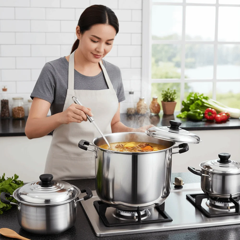 5pcs Stainless Steel Stock Pot Set with Lid Combination Series American Stock Pots 16-24cm Cookware Sets Deepen Soup Pot