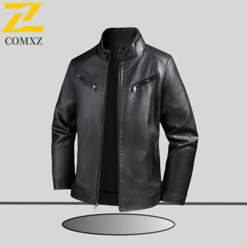 Vintage Men Leather Jacket Black Brown Thick Fleece Warm PU Faux Leather Jacket Slim Fit Men Motorcycle Coat Autumn Winter 2025