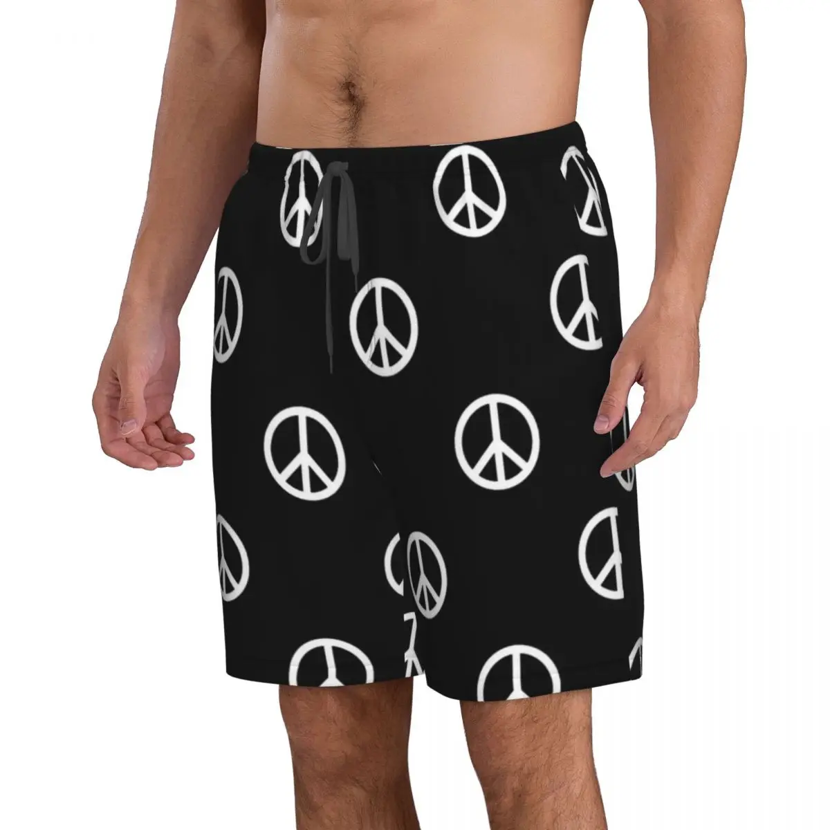 Hippie Style Peace Signs Men's Beach Shorts Fitness Quick-drying Swimsuit Funny Street Fun 3D Shorts