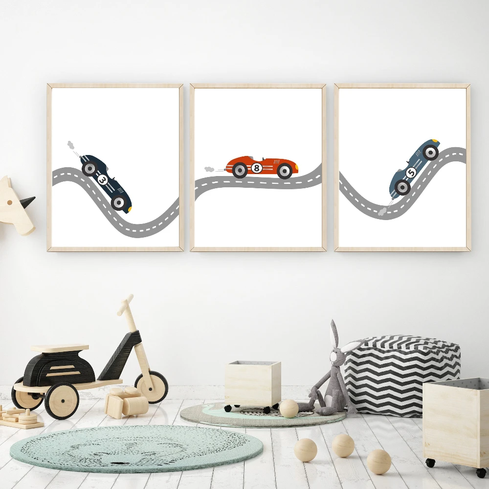 Baby Nursery Fabric - Race Car Wall Art Canvas Print