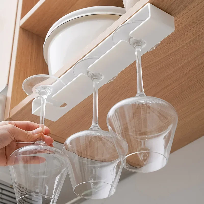 1Pc Punch-Free Wine Glass Hanging Rack Upside-Down Drain Goblet Holder Kitchen Living-Room Storage Organizer