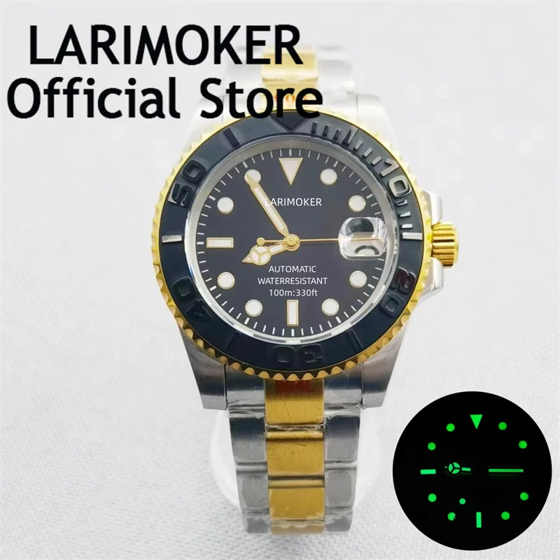 

LARIMOKER 40mm Two Tone Gold Case Self Winding Men Watch Sapphire Crystal NH35 PT5000 Movement Black DIal Jubilee Oyster Strap