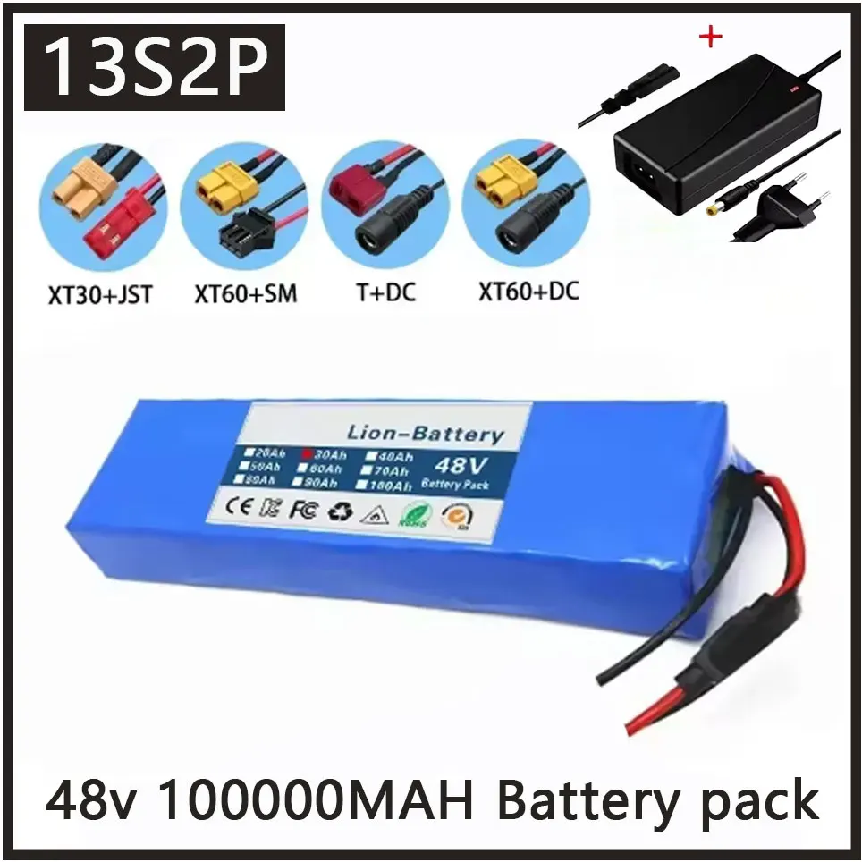 Batterie au Lithium 48V 30Ah 18650 13S2P 1000W batterie haute puissance 48V/54.6V chargeur 30000mAh BMS + fusible
