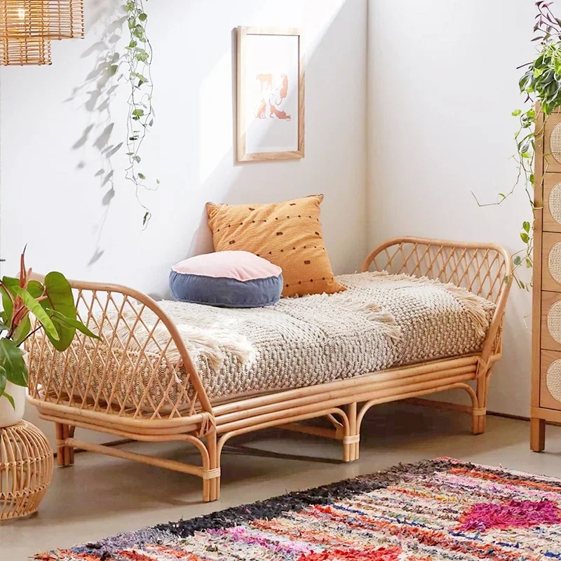 True rattan children&s  B&B Hotel single children's  ins Nordic Japanese rattan bed rattan chair double sofa bed