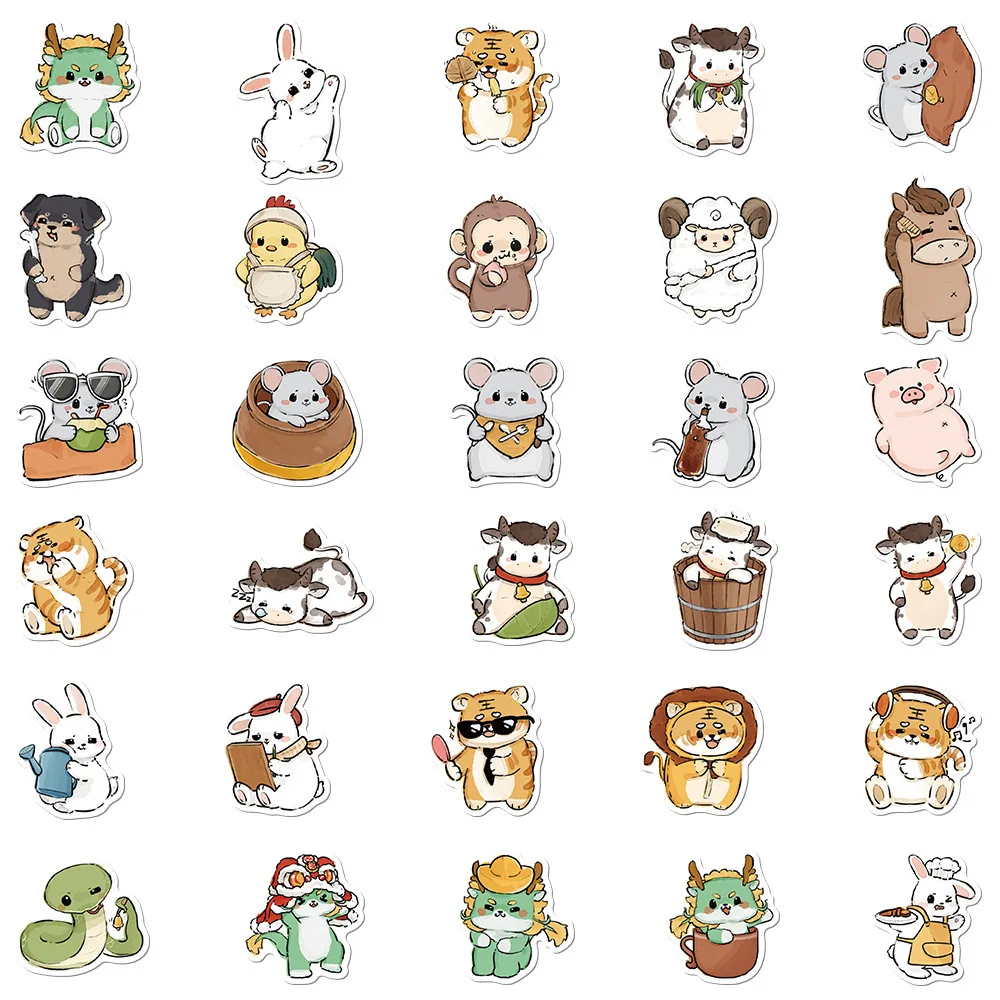 50/60 Pcs Cute Cartoon Animal Stickers for Laptop, Phone Case,Water Bottle Stickers image 5