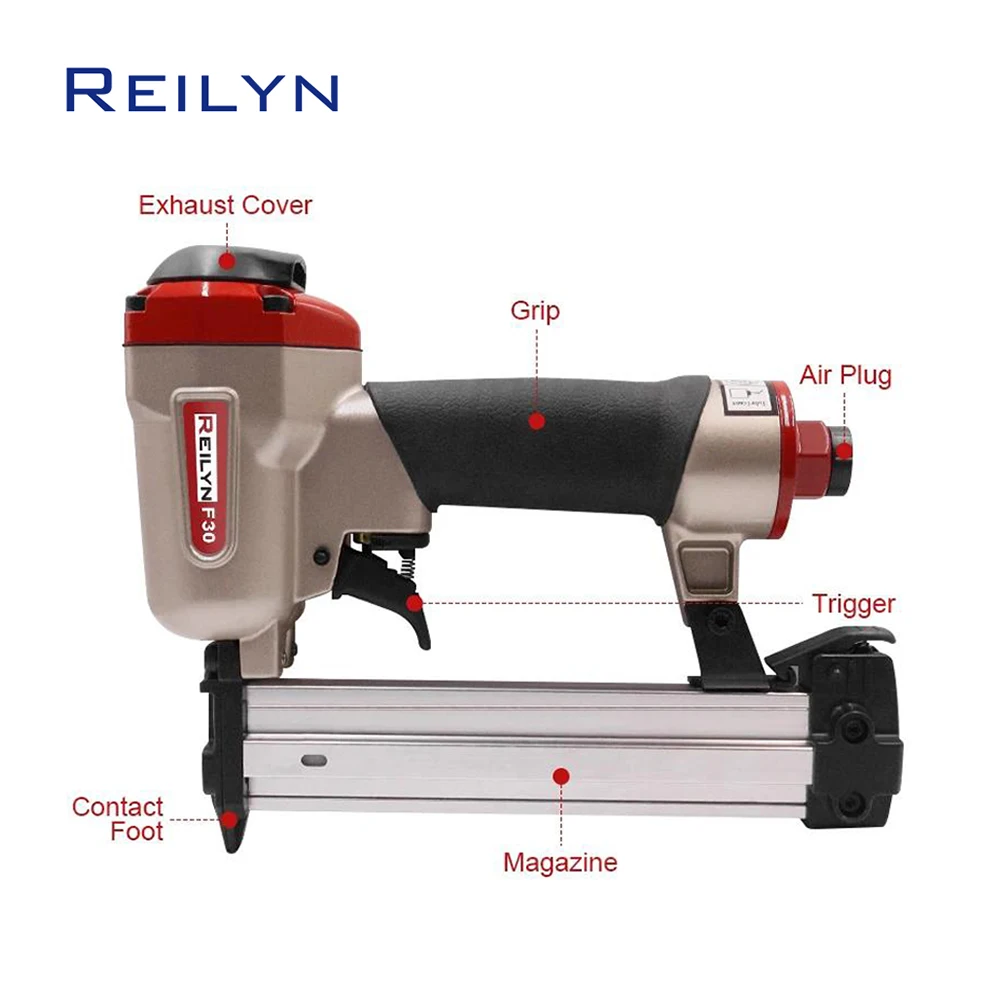 Reilyn F30 Pneumatic Upholstery Nailer 18GA Framing Nail Gun Air Stapler Accept Brad Nail 10-30mm for Furniture Sofa Woodworking