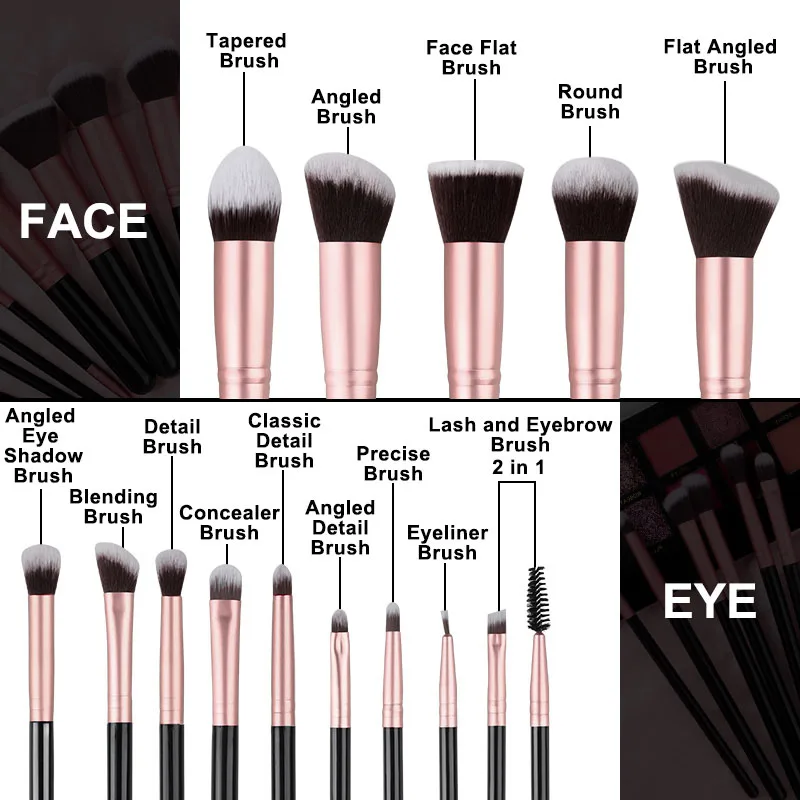 Professional 14Pcs Makeup Brush Set Eye Shadow Foundation Contouring Highlight Setting Powder Blending Makeup Sponge Powder Puff