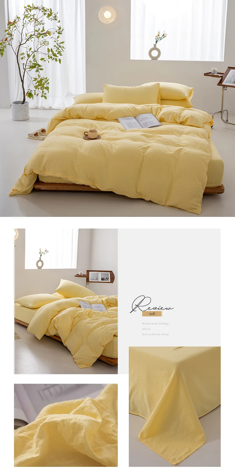 1pc Solid Color Duvet Cover 100% Washed Cotton Quilt Cover Japanese Minimalist Style Bedding Single Double King Queen Size Bed