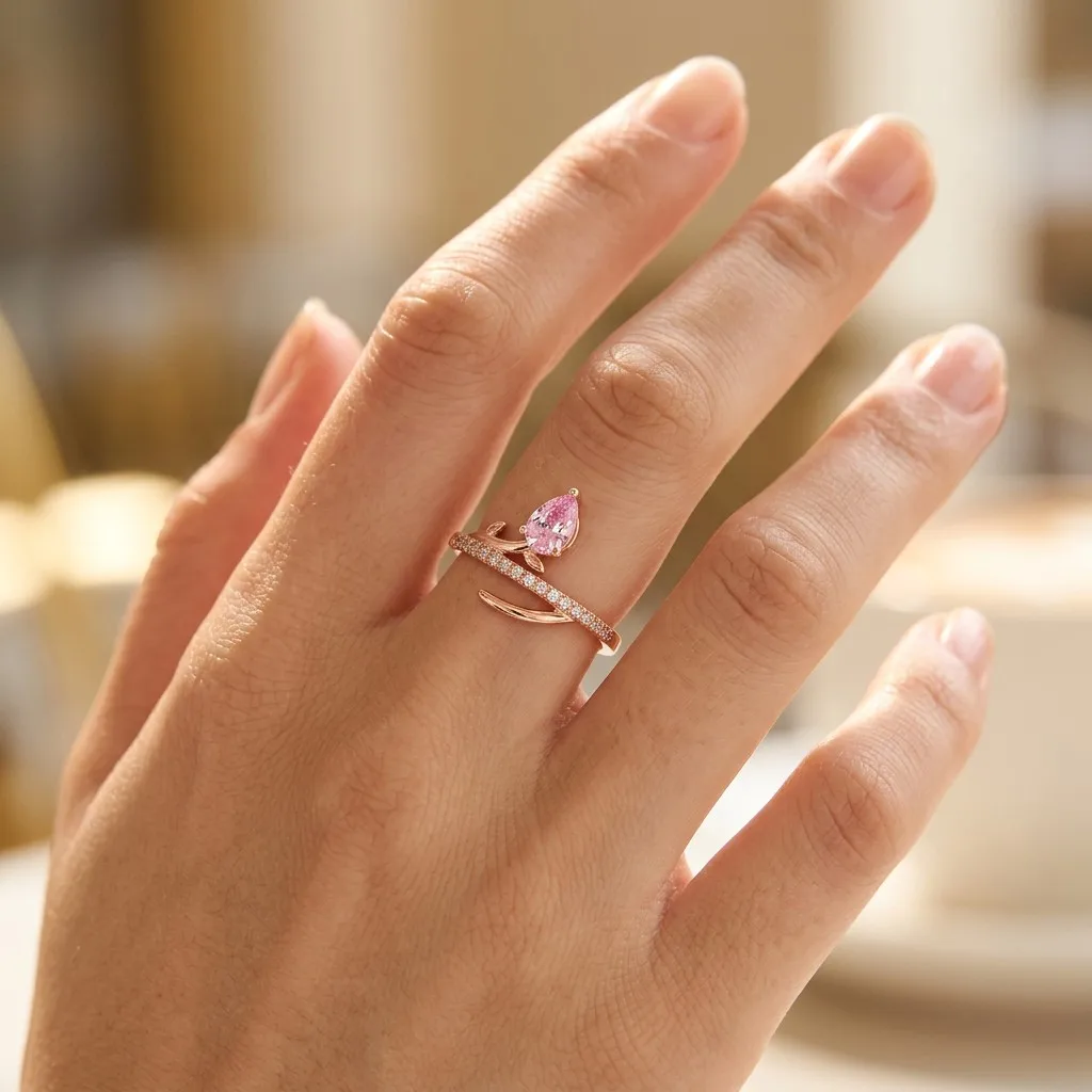 DOREMI Waterproof Stainless Steel Birthstone Ring Flower Branch Adjustable CZ Personalized Jewelry Gift for Her Ring