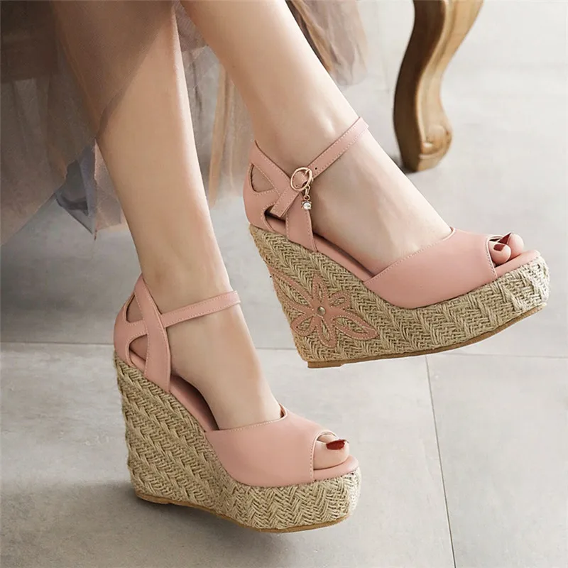 Wedge Women Sandals Summer Shoes Fashion Knitted Platform Gladiator Flip Flops Casual White Pink Party Shoe Female Large Size 45