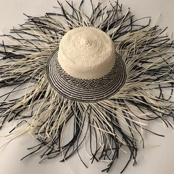 Casual New Handmade Women Straw Sun Hat Large Wide Brim Girl High Quality Natural Raffia Panama Beach Straw Sun Caps For Holiday