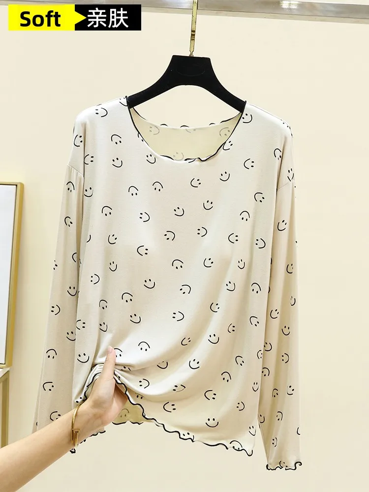 Modal Women's T-shirt Casual Thin Style Comfortable Cotton  Face Top Large Size No Bra Needed Base Layer Shirt