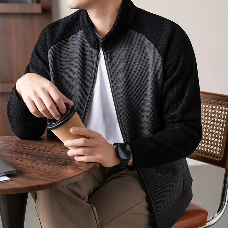 

2025 New Heavyweight Fce Lined Thiened Stand Collar Knitted Jaet Men's Autumn Winter American Color Blo oulder Sve