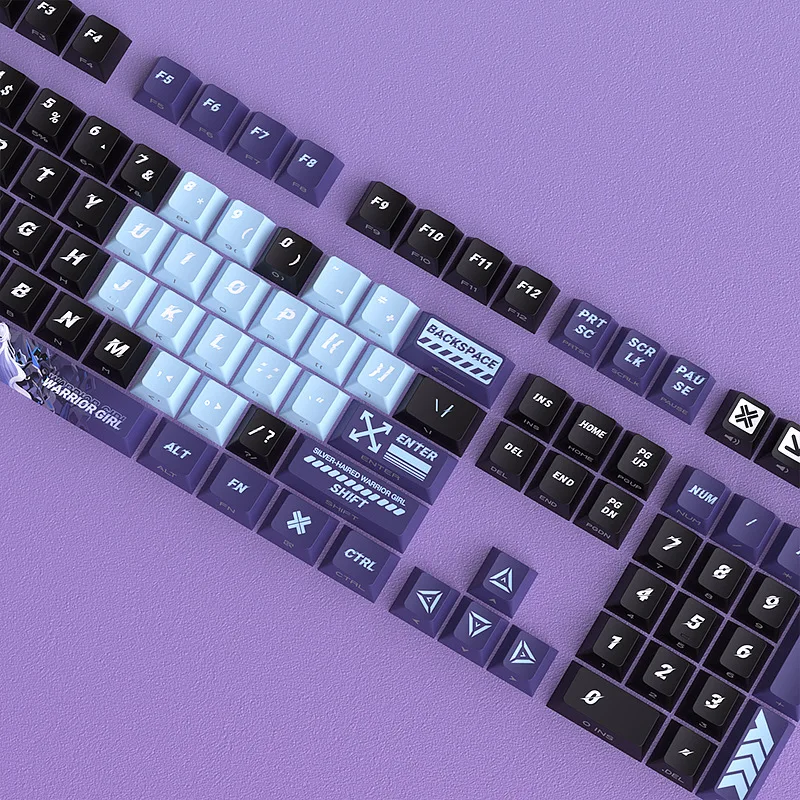 KUXM Silver-Haired Battle Princess Keycaps Sublimação de calor Original 125 teclas PBT Conjunto personalizado
