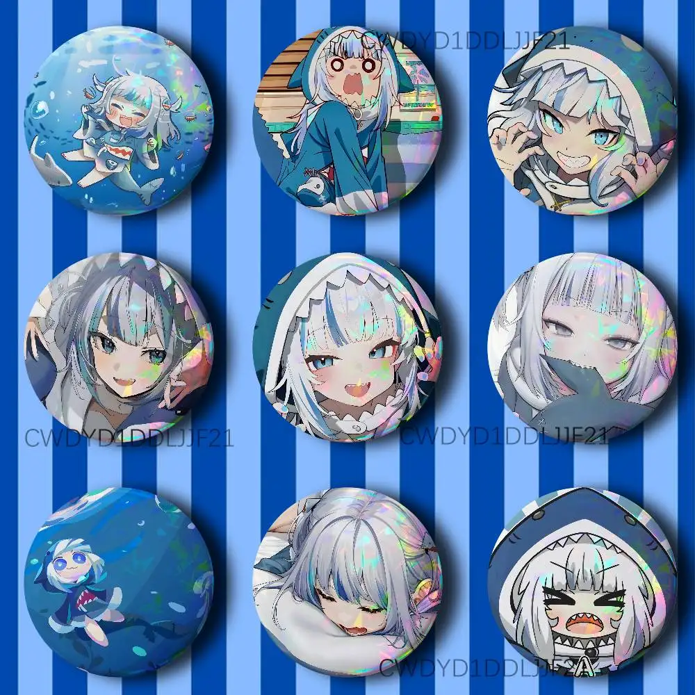 

Gawr Gura Cute Shark Button Pins Cartoon Badge Round Brooch on Backpack Accessories Jewelry Gift for Friend