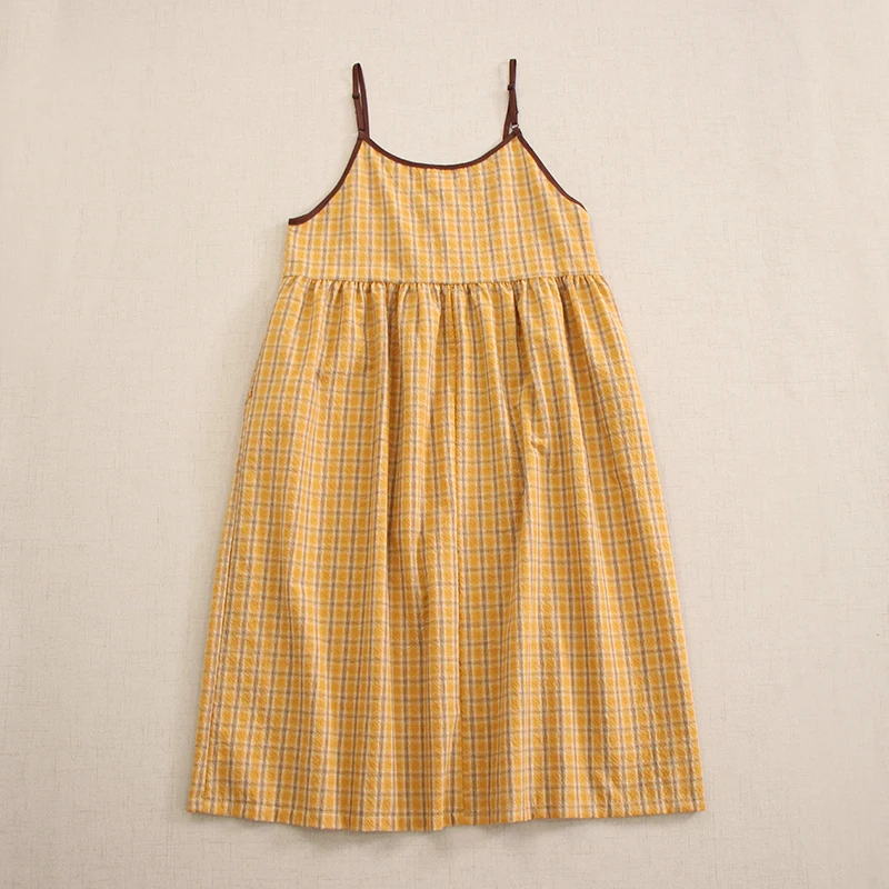 일본 모리 소녀 빈티지 격자 무늬 스파게티 스트랩 슬립 원피스, 여성 민소매 O넥 레트로 루즈 언더드레스 탱크 드레스, 여름