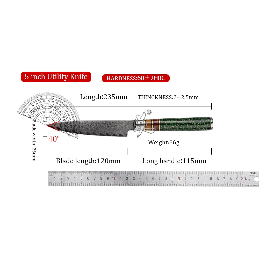 YAN Hot Sale Kitchen Knife 67 Layers Damascus Stainless Steel VG10 Utility Knives Composite Resin Chaff Acrylic Handle Gift Box