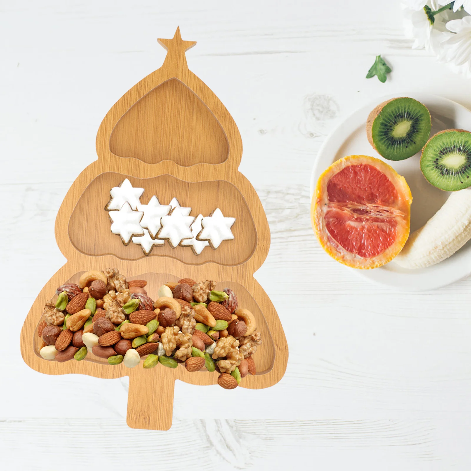 Snack Plate Christmas Tree Tray Man Santa Decor Charcuterie Wooden Candy Dish Food