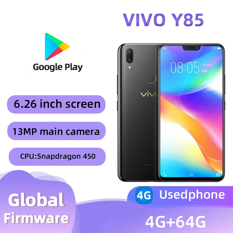 VIVO Y85 4g Smartphone Snapdragon 430 Unlocked 6.26 Inch 4GB RAM 64GB ROM All Colours Android Original Used Phone