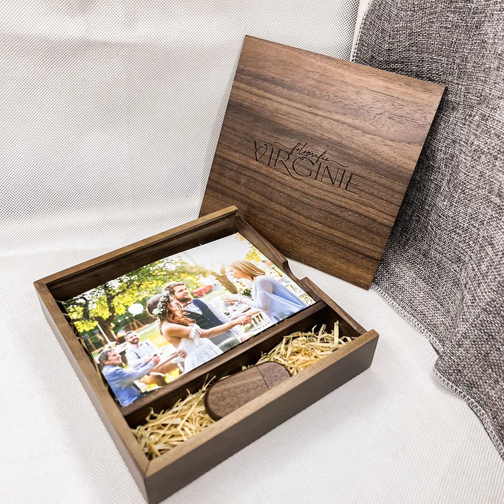 

1pcs USB 3.0 Flash Drive maple/walnut wood box Pen Drive Free custom logo Memory Stick Photography Wedding Gift Pendrive 64Gb