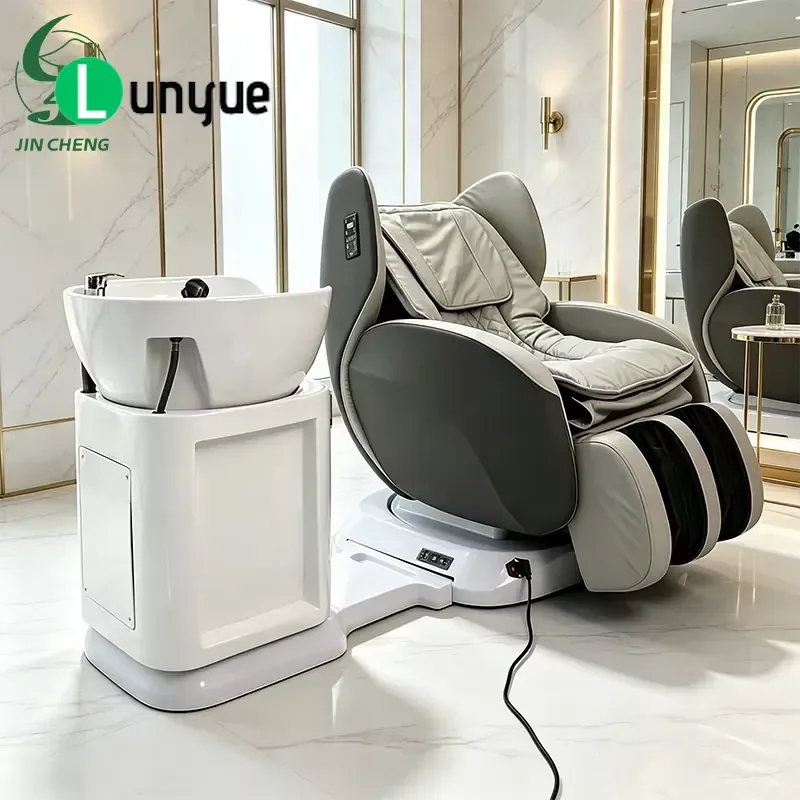 Modern Shampoo Chair and Wash Table Set Adjustable Reclining Hair Washing Station for Beauty Spa Barber Shop Furniture