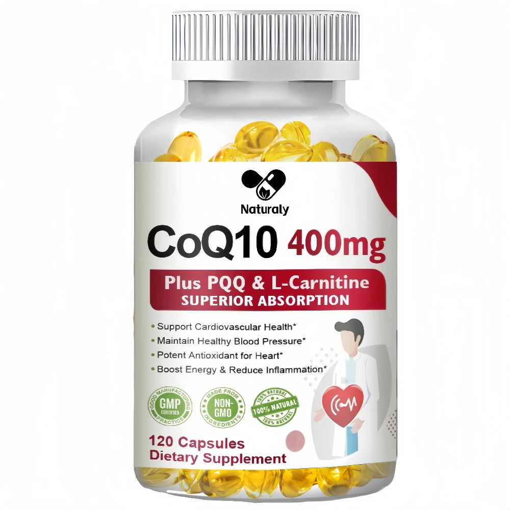 Cápsulas de CoQ10 (ubiquinona), 400mg con PQQ, soporte antioxidante para el cerebro, el corazón y la salud energética, suplemento de coenzima Q10