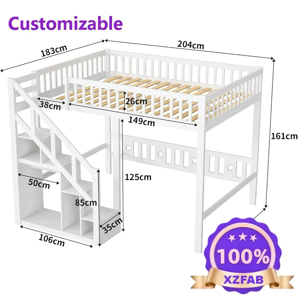 Factory Direct 2026 Sturdy Kids Bunk Bed Right Corner Loft Frame with Fall Protection & Slatted Base Single Children's Bed
