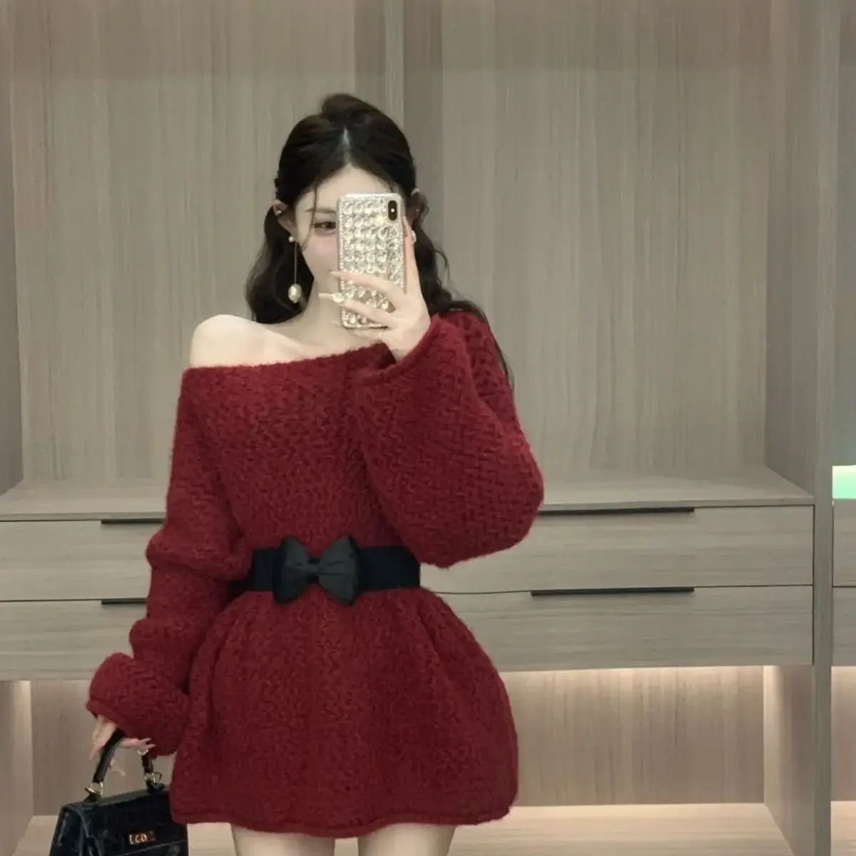 ملابس نسائية بفيونكة حلوة على الموضة الكورية بلوفرات محبوكة فضفاضة سترة متوسطة طويلة للخريف والشتاء ملابس علوية للفتيات #3