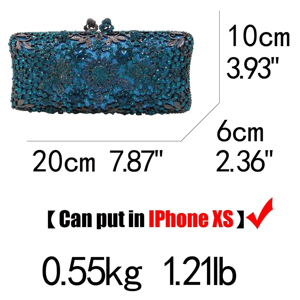 Boutique De FGG (in Stock) Blue Women Crystal Clutch Evening Bag Bridal Wedding Party Dinner Diamond Minaudiere Handbag Purse